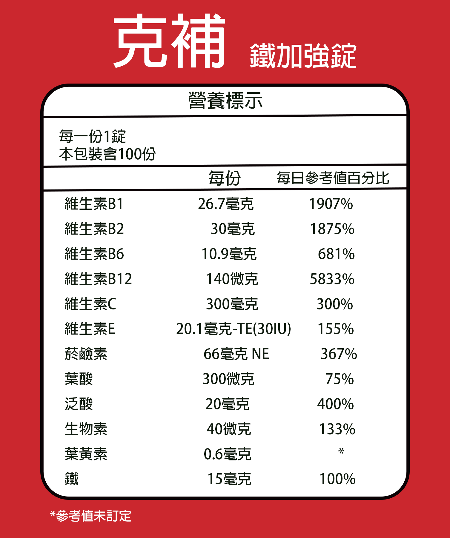 克補 克補加鐵 100錠 歐美藥局 1