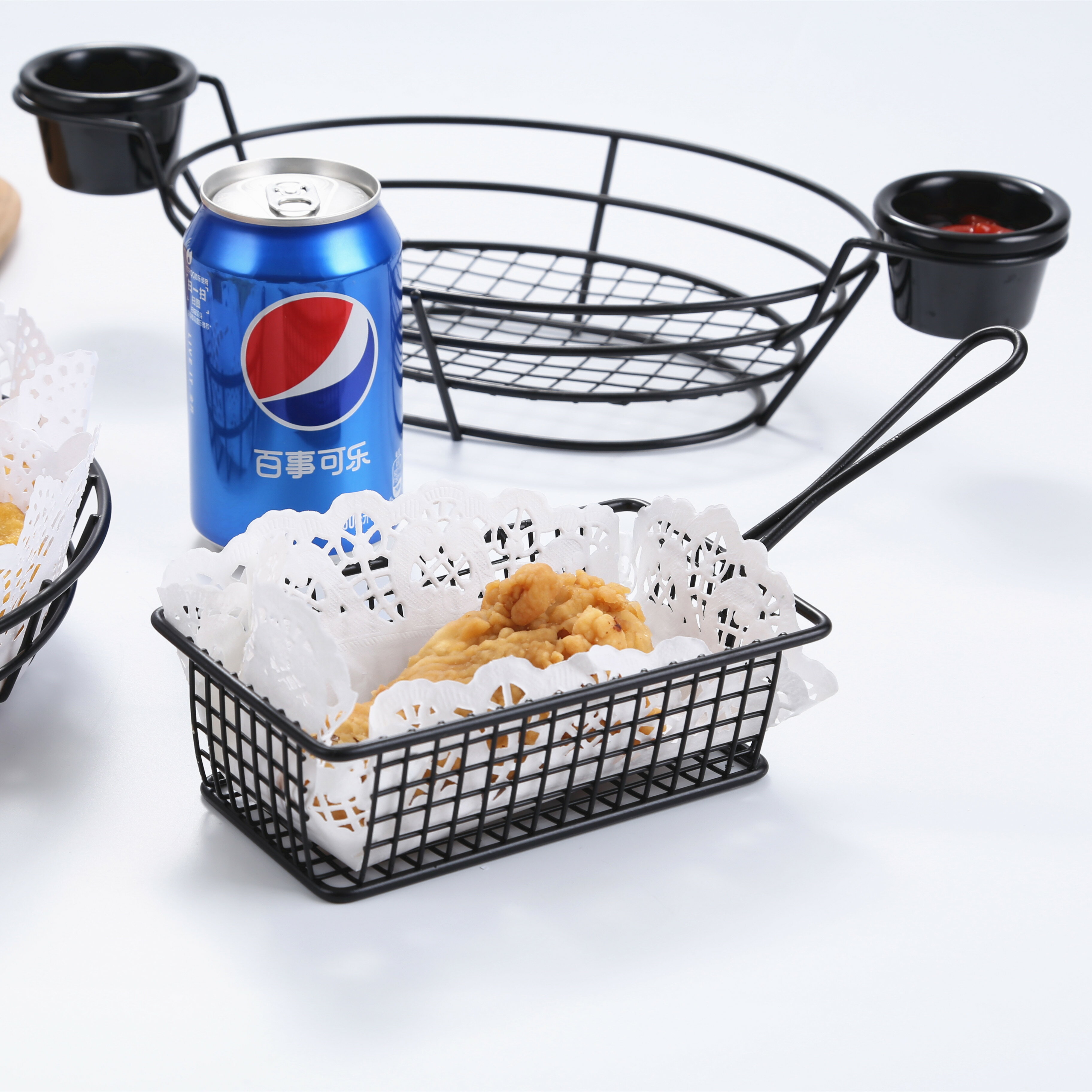 創意不銹鋼小吃籃盤子油炸食品炸雞翅面包筐西式餐廳裝薯條籃容器