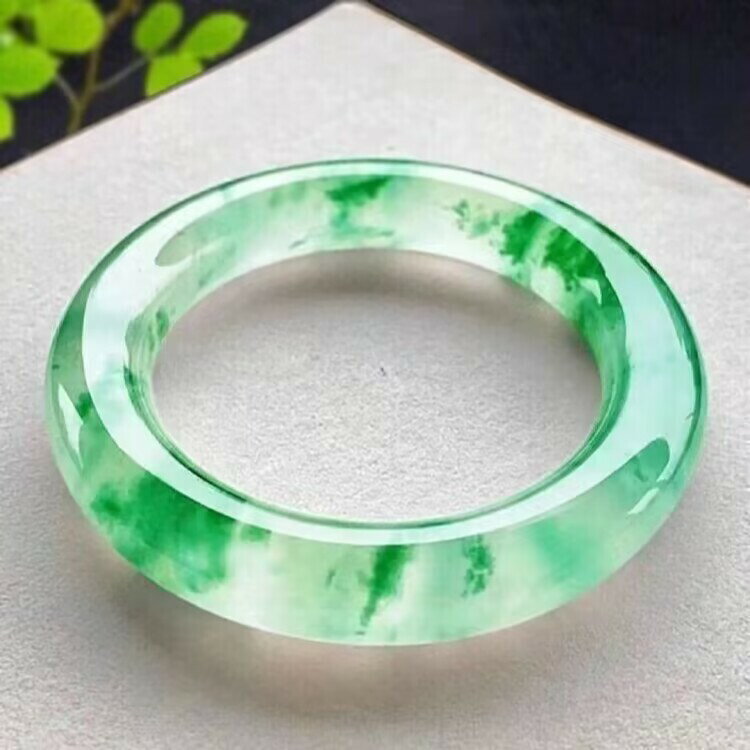 【現貨】正品玉石手鐲真玉石高冰種圓條飄花玉鐲胖圓緬甸翡翠色玉手鐲女款【北歐家居生活】