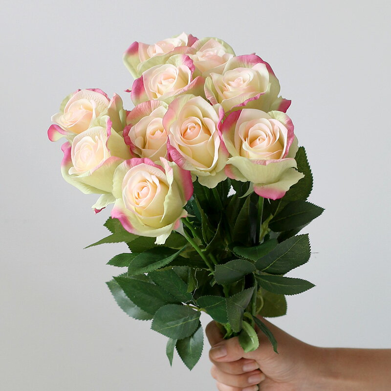 手感保濕玫瑰花假花朵仿真花擺件客廳高端擺花裝飾花卉家居塑料花