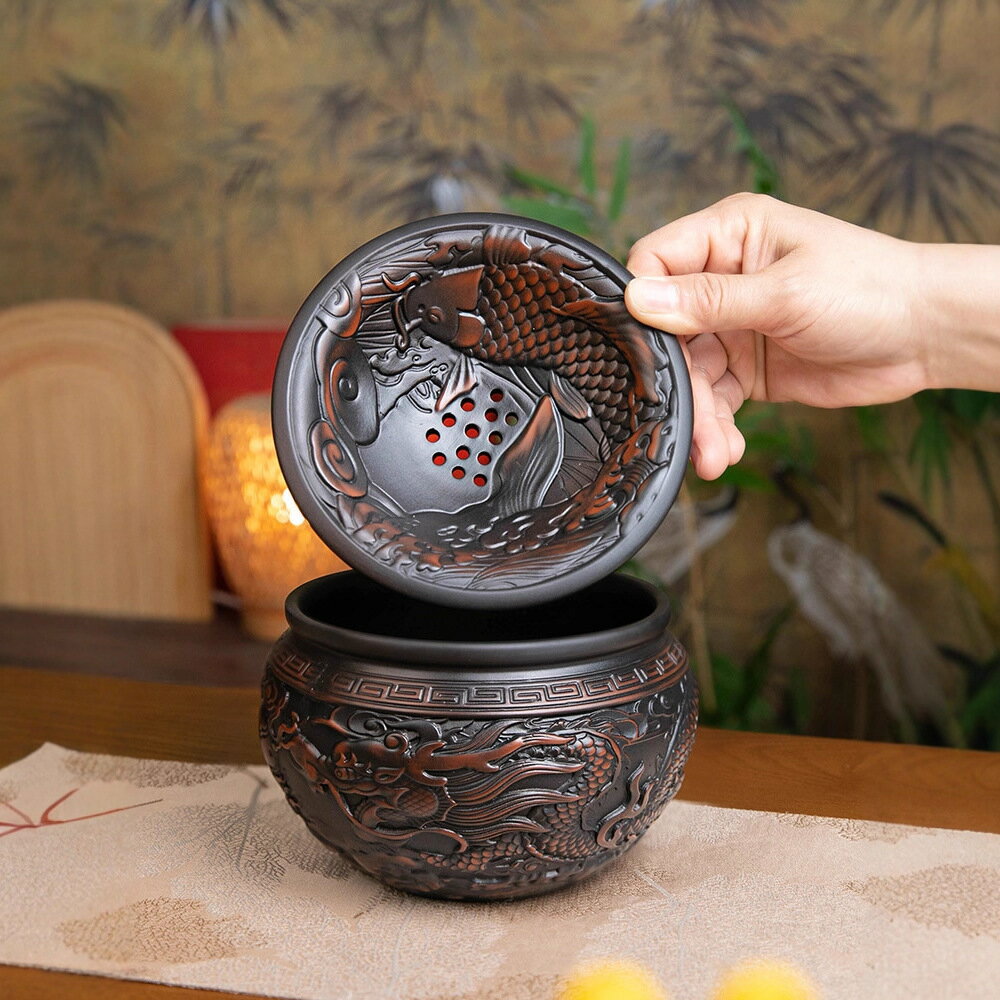 【喜挖】紫陶飛龍茶渣罐覆古茶道帶蓋配件雲南建水大容量汙水桶