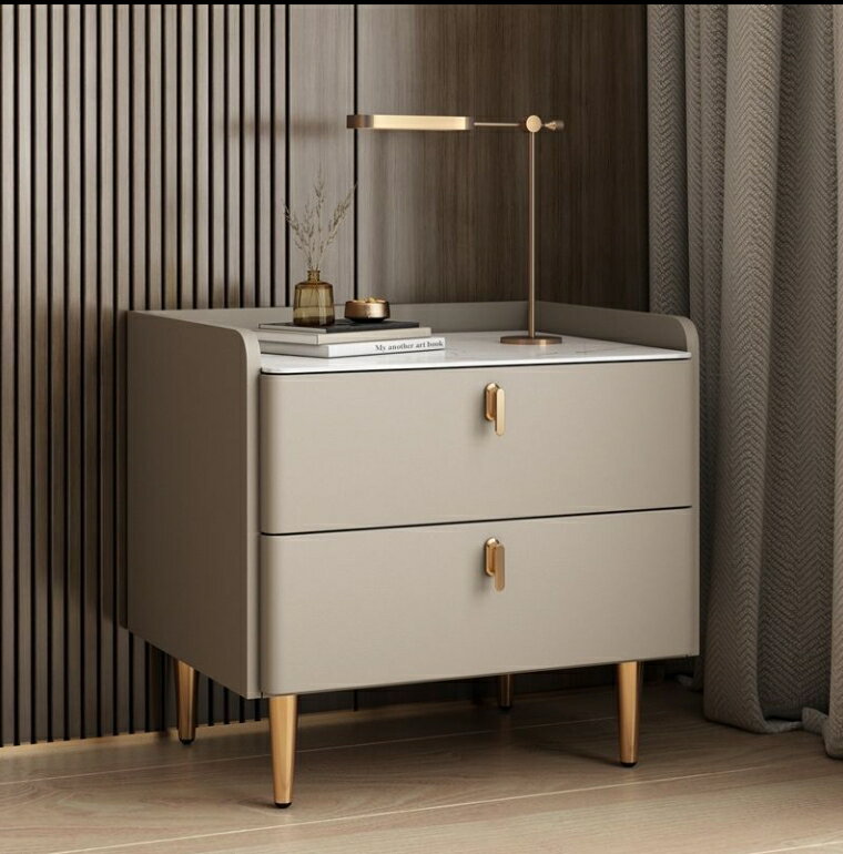 床頭櫃 簡約床邊櫃 儲物櫃 收納櫃 意式床頭櫃 臥室家用簡約 現代床邊櫃 儲物收納櫃 全實木岩板簡易整裝 0