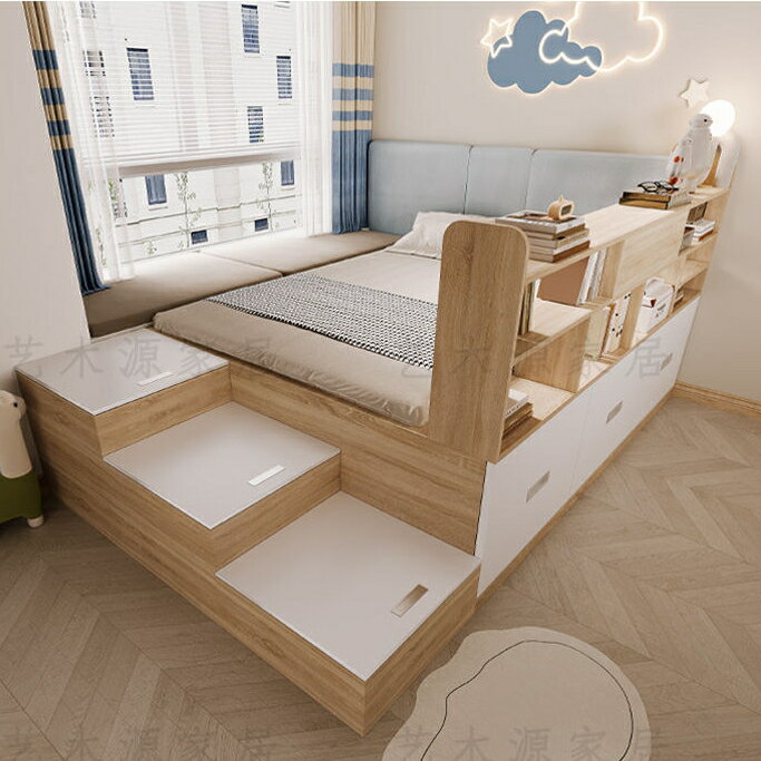 設計⭐省心安裝🔺客製化尺寸 小戶型書架床 飄窗銜接床 榻榻米床 高箱床 儲物床 床 半高床 單人床 雙人床 床架