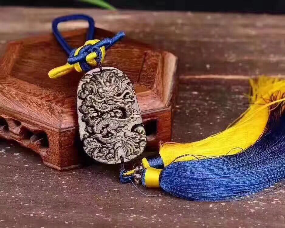 正品 天然黑曜石金曜石龍牌吊墜車掛 中國結生肖龍招財辟邪吊墜1入