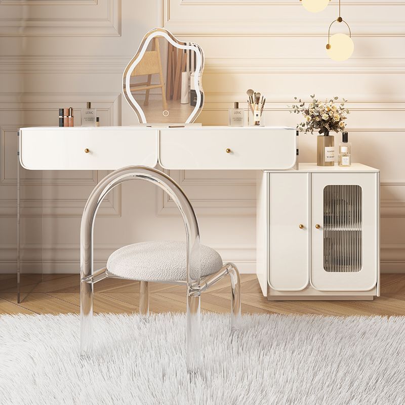 亞克力法式奶油梳妝臺現代簡約輕奢巖板伸縮懸空收納柜一體化妝桌