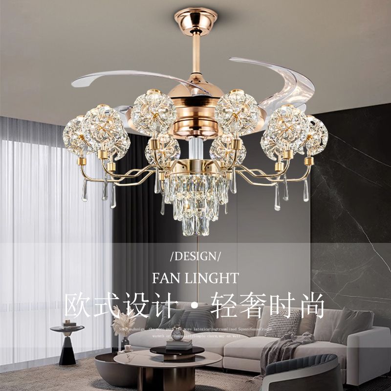 免運 吊燈 輕奢水晶客廳風扇燈新款臥室吊扇燈家用餐廳一體帶風扇吊燈S054快速出貨