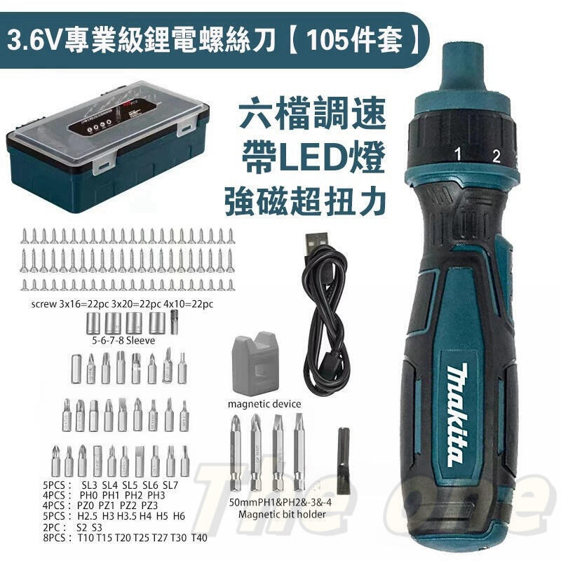 全新 牧田螺絲刀 六擋調節 螺絲刀 電動 3.6V TYPE-C小型多功能螺絲起子 拆卸螺絲 鋰電起子機 牧田起子幾