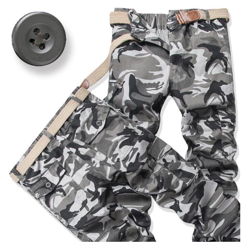 純棉多口袋工裝褲松緊腰迷彩長褲運動褲男士寬松耐磨純棉休閑褲潮 4