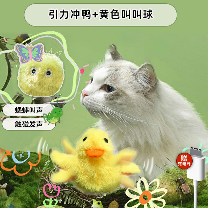 自動逗貓球 逗貓神器 電動老鼠 引力沖鴨貓咪玩具逗貓棒自動逗貓器電動發聲自嗨解悶神器小貓咪球【MJ26224】 3