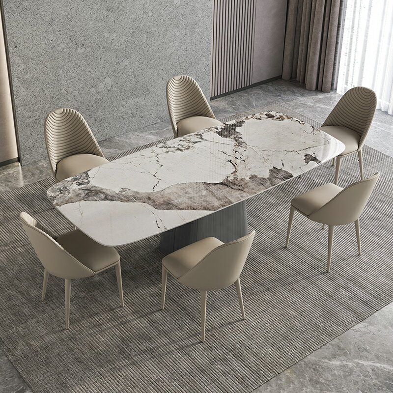 餐桌 現代簡約 家用 北歐 小戶型 長方形大理石亮光