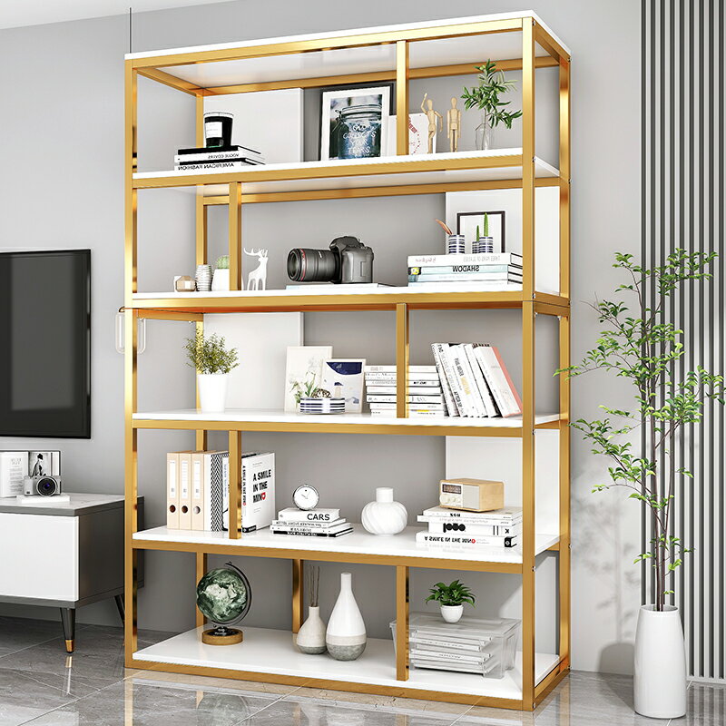 書架置物架落地現代輕奢多層鐵藝收納架子家用客廳簡易辦公室書柜