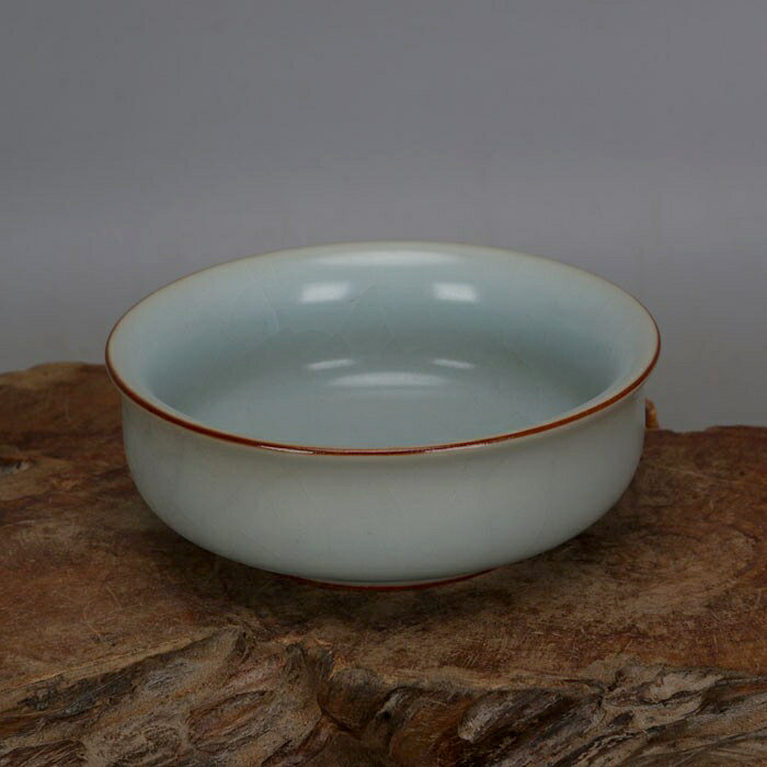 宋汝窯天青釉開片淺水杯主人茶杯井開款手工仿古瓷古玩收藏擺件