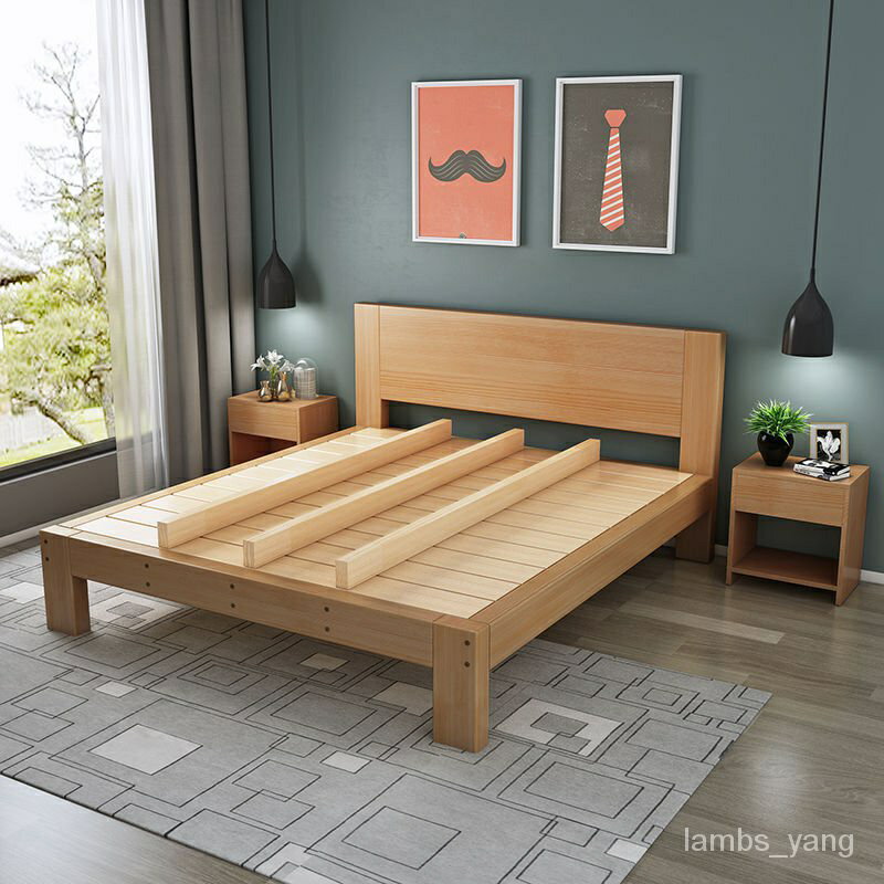 免運 實木床1.5米現代簡約1.8米雙人床簡易齣租房床架單人床1m米經濟型 特價出 可開發票