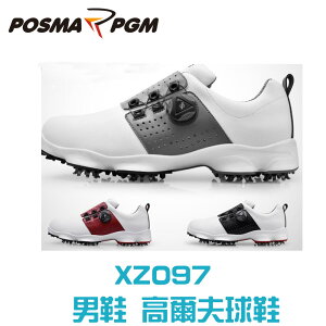 POSMA PGM 男款 高爾夫球鞋 舒適 透氣 旋轉鞋扣 白 紅 XZ097RED