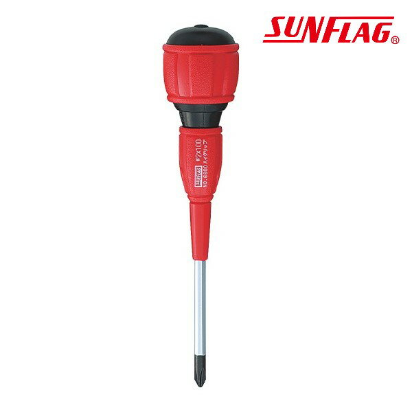 起子 日本 新龜 SUNFLAG NO.6600 球型膠柄附磁十字起子 (#2x100mm) 紅柄【領券800折50最高再折千】12/31止