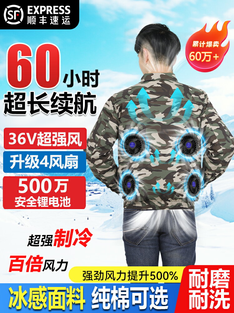 36V迷彩空調服男款夏季帶風扇衣服製冷降溫電焊工人工地工作服女