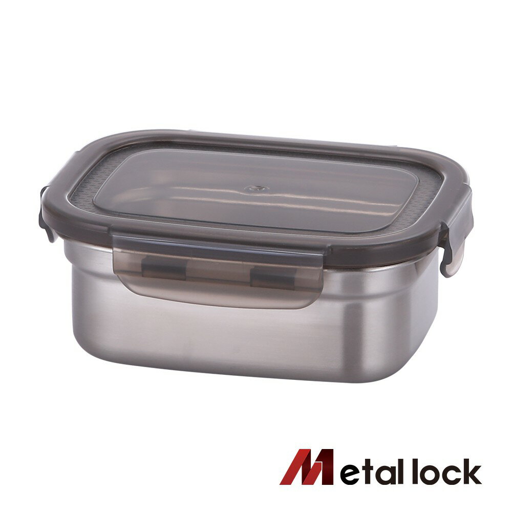 韓國Metal lock 方形不鏽鋼保鮮盒520ml 露營野餐不銹鋼環保收納大容量食物醃漬密封罐樂扣蓋便當飯盒