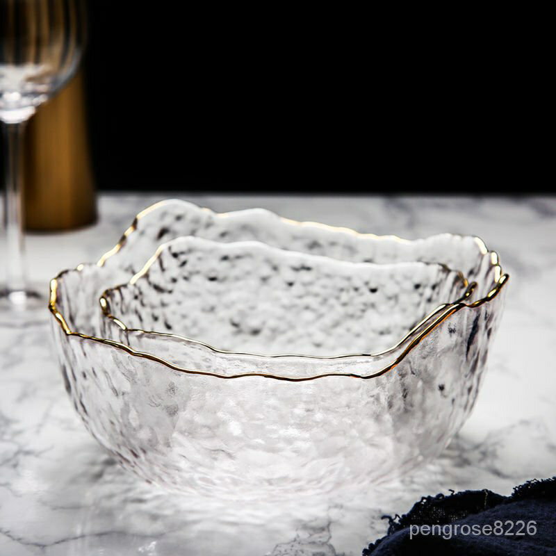 貓廚日式金邊玻璃碗透明水果盤蔬菜沙拉碗傢用創意泡麵碗具ins日韓風 VW1Q