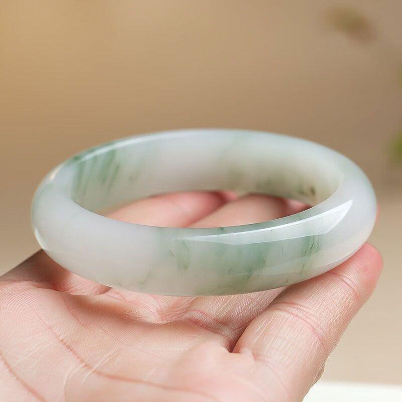 【現貨】天然新疆天山翠雪翠飄花玉手鐲女新品手鐲正品玉石鐲子帶證【北歐家居生活】