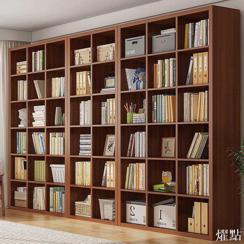 APP下單享點數9% 圖書館書架落地置物架客廳書柜一體整墻輕奢家用實木色格子儲物柜
