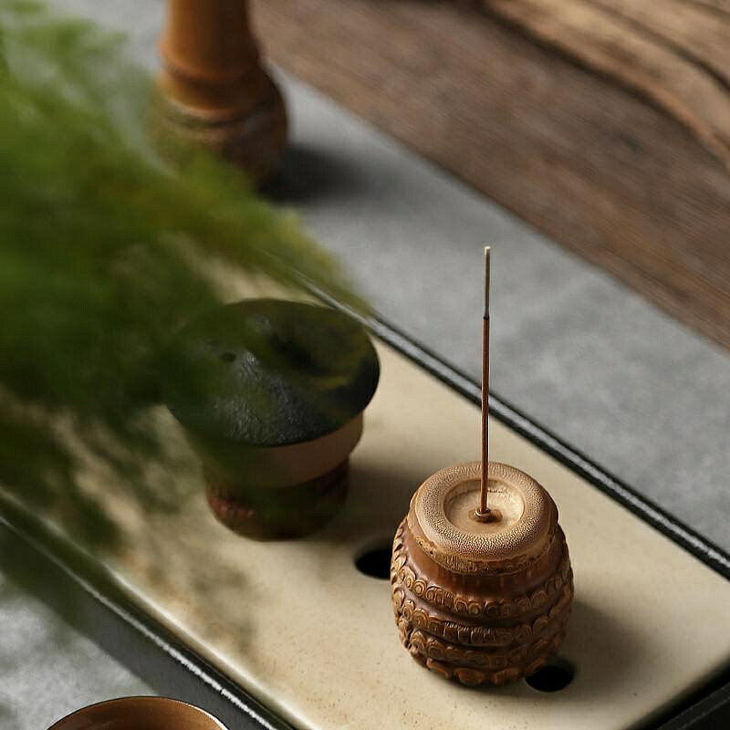 山山竹木精品竹根香插禪意插香座線香臥點香器臺家用佛具香薰爐