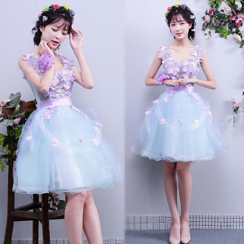 彩紗新款演出服蓬蓬裙短款生日宴會洋裝小禮服晚禮服伴娘服女