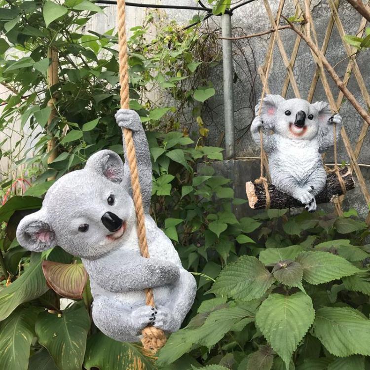 園藝擺件 花園裝飾 庭院雕塑戶外園林動物裝飾品樹脂仿真熊貓樹熊考拉擺件 三木優選