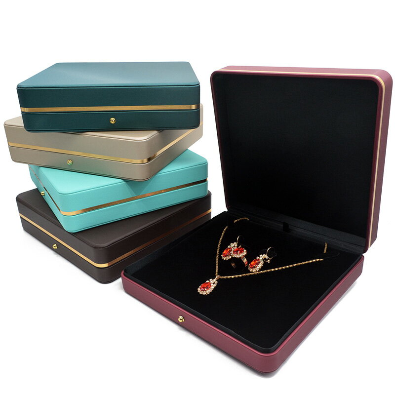 珠寶首飾包裝套裝盒項鏈戒指絨布禮物飾品盒子禮盒仿黑皮推薦全新