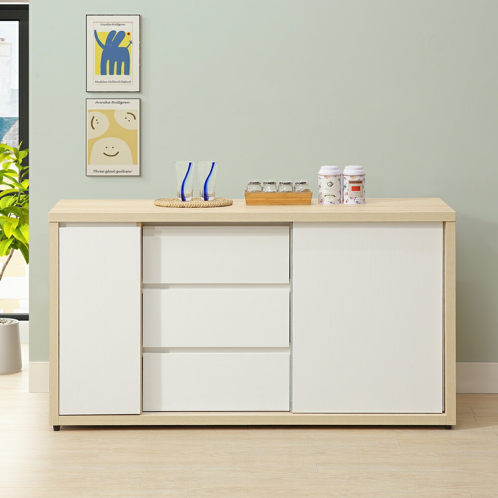 【直人木業】綠建材彩妝板溫馨系列滑門廚櫃152公分｜APP結帳再賺4%點數 1