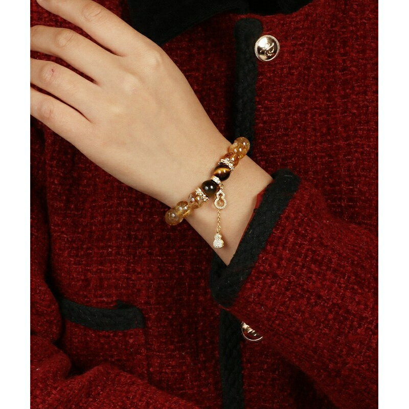 現貨+預購 黃塔晶手鍊手繩女手珠平安擋煞防小人轉運淨化招財開運-10mm虎眼石葫蘆2款74kj12【獨家進口】【米蘭精品】