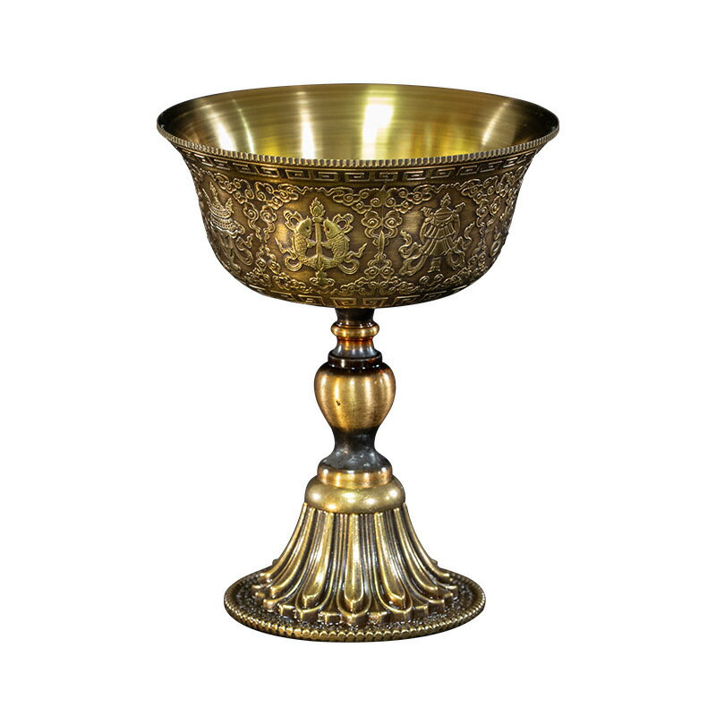 法器 佛具 供具 招財祈福 鎮宅護身 開壇修法 純銅手工雕刻 家用道場皆可 西藏 銅酥油燈燈座 八吉祥酥油燈座 酥油燈蓮花供佛家用中號