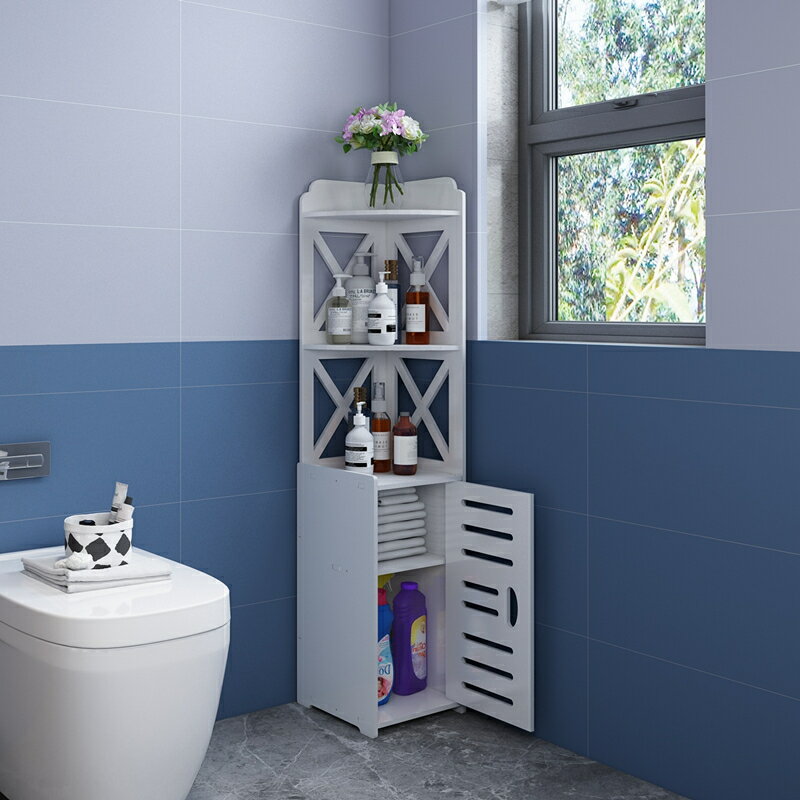 浴室夾縫收納櫃 衛生間淋浴房洗澡間收納架馬桶夾縫邊櫃廁所轉角櫃浴室置物架落地『XY14660』