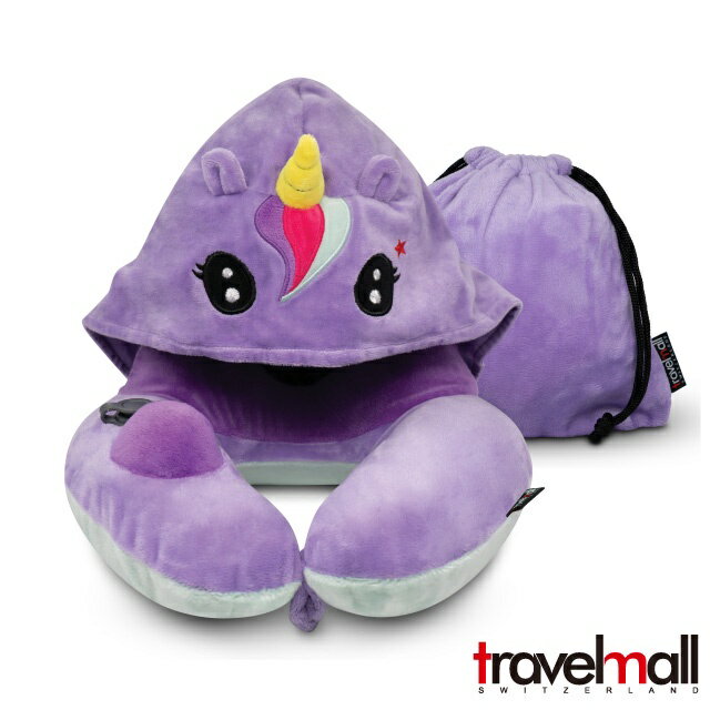 Travelmall 專利3D按壓式充氣連帽頸枕 眼罩頸枕 旅行 獨角獸頸枕 恐龍頸枕