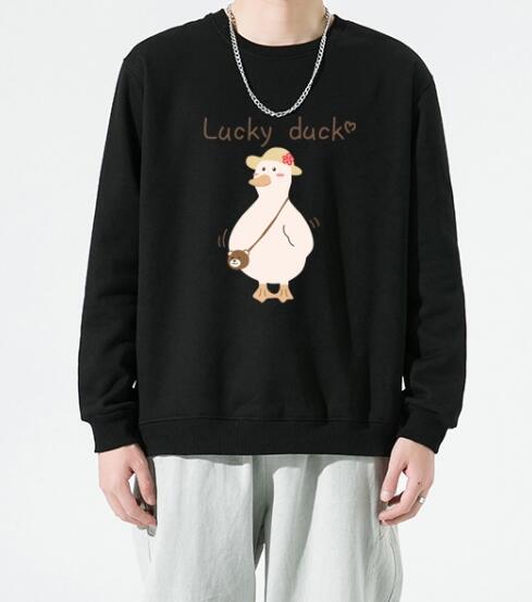 FINDSENSE X 2022 街頭時尚 男士 lucky duck卡通小鴨圖案印花 圓領T恤 長袖外套 圖案T恤 0