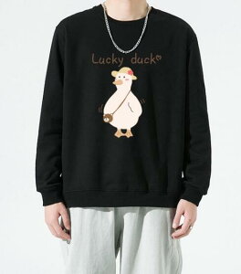 FINDSENSE X 2022 街頭時尚 男士 lucky duck卡通小鴨圖案印花 圓領T恤 長袖外套 圖案T恤