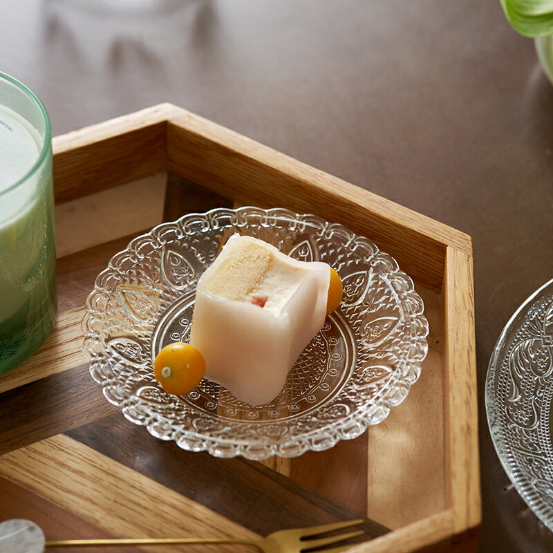 中式玻璃點心盤高顏值甜品盤輕奢風水果盤客廳家用小精致高端