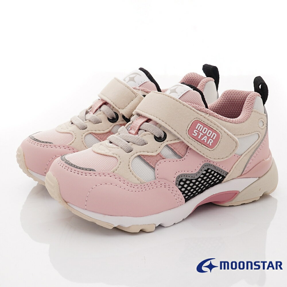 日本月星Moonstar機能童鞋HI系列3E寬楦頂級學步鞋款22934粉卡其(中小童段)