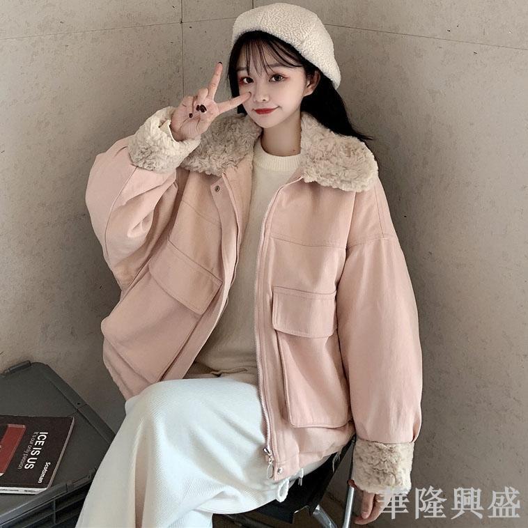 華隆 冬季2024年輕新短款加絨加厚毛領小個子棉衣襖外套派克棉服女皮草時尚外套 防風外套 女生外套 秋冬外套
