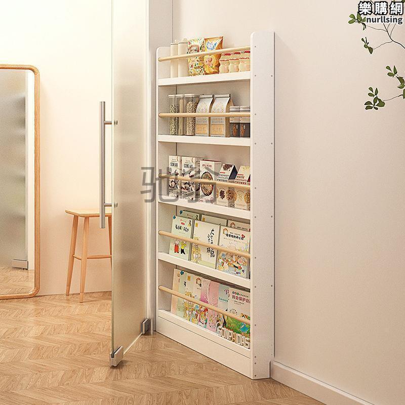 鏌L兒童實木書架落地置物架壁掛多層閱讀收納架家用繪本架門後薄