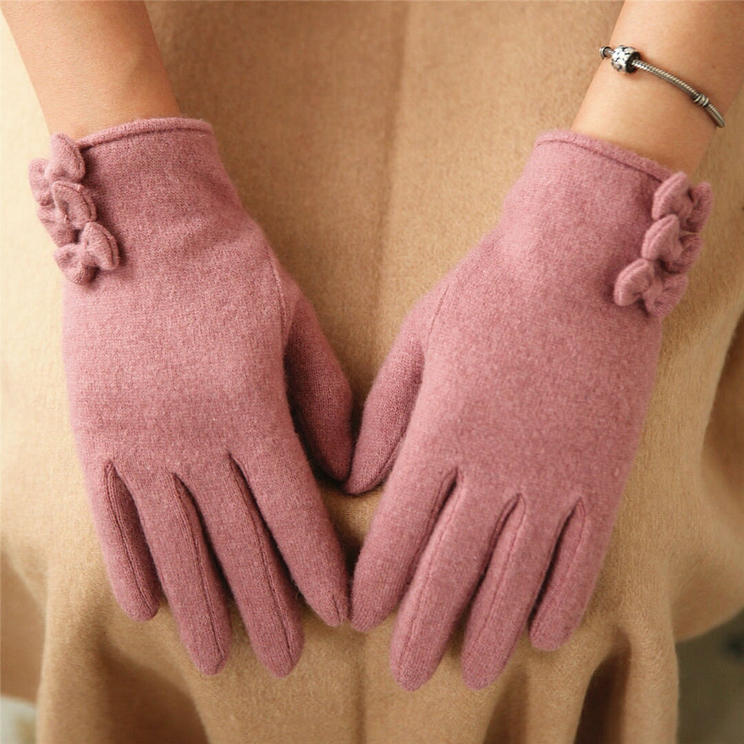 沛錦針織手套女士 冬季三蝴蝶結保暖分指針織羊毛手套1入