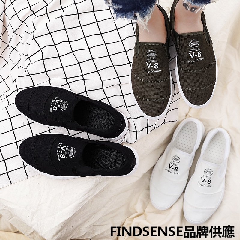 FINDSENSE品牌 四季款 新款 日本 男 高品質 簡約 輕便 懶人一腳蹬 帆布鞋 舒適透氣 休閒鞋 潮流鞋子