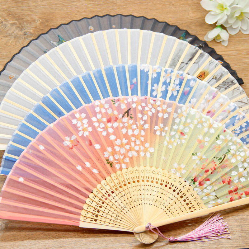 流蘇漢服扇子網紅古風摺扇夏天便攜男女中國風學生兒童舞蹈扇隨身折疊小竹扇小巧扇復古廣場舞扇清涼扇