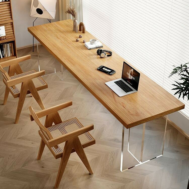 公司貨 附發票 免運 亞克力懸浮雙人實木書桌靠墻學習桌無氣味工作臺電腦桌長條辦公桌