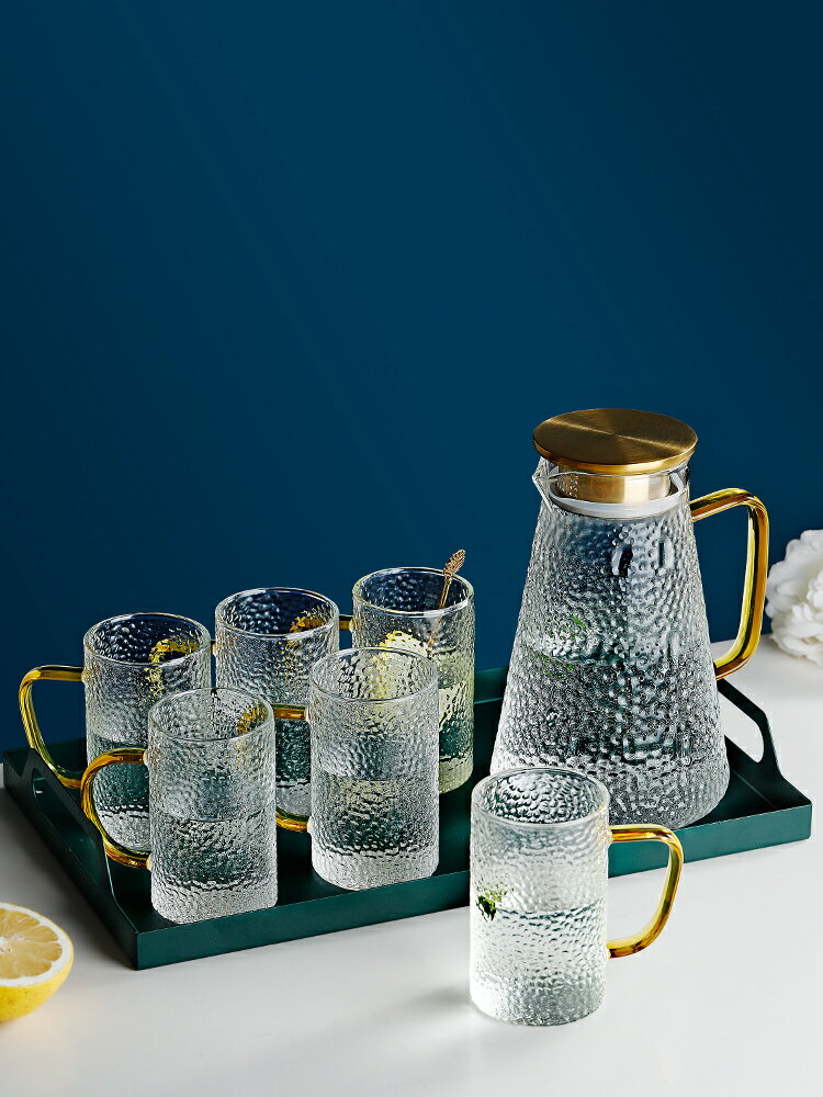 玻璃冷水壺耐熱高溫家用錘紋涼水杯晾水瓶套裝水大容量檸檬泡茶壺