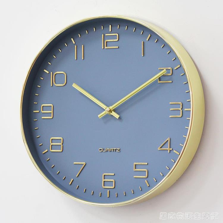【樂天好物】金色簡約現代INS掛鐘藍色時鐘客廳臥室靜音掛鐘北歐風格數字歐美