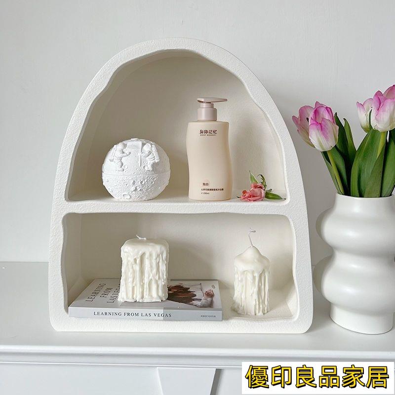 開立發票 【掛墻置物架 壁掛層架】高耐重 法式奶油風壁櫃墻上置物架玄關擺件白色拱形櫃子收納裝飾櫃香水櫃 壁掛置物架 YPHyylp0618