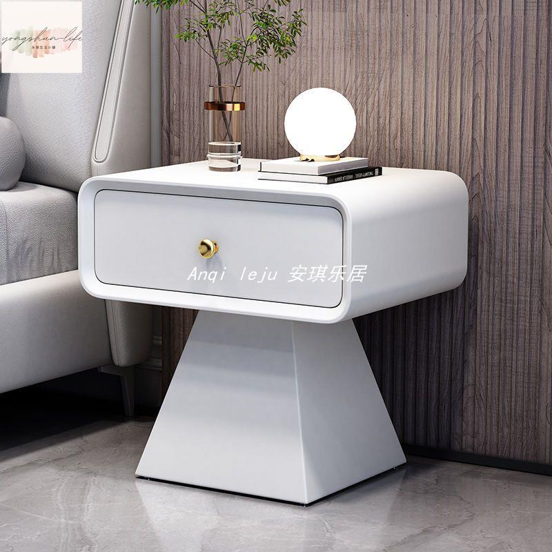 創意奶油風意式極簡床頭櫃 實木床頭櫃 ins風簡約現代家居邊櫃 臥室