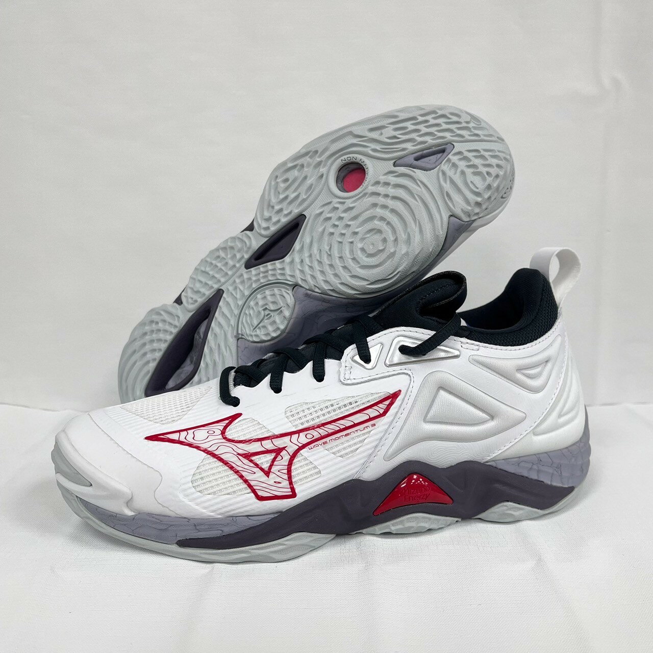 【大自在】MIZUNO 美津濃 WAVE MOMENTUM 3 男排球鞋 止滑 避震 白灰紅 V1GA231296