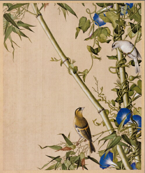 仿古畫名畫復製品清郎世寧 翠竹牽牛圖47-39釐米花鳥畫中國畫字畫