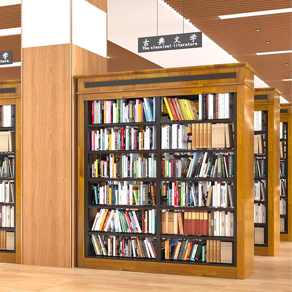{臺灣公司 可開發票}鋼木鋼制書架學校圖書館書籍雙面閱覽室資料木質檔案書店專用發貨
